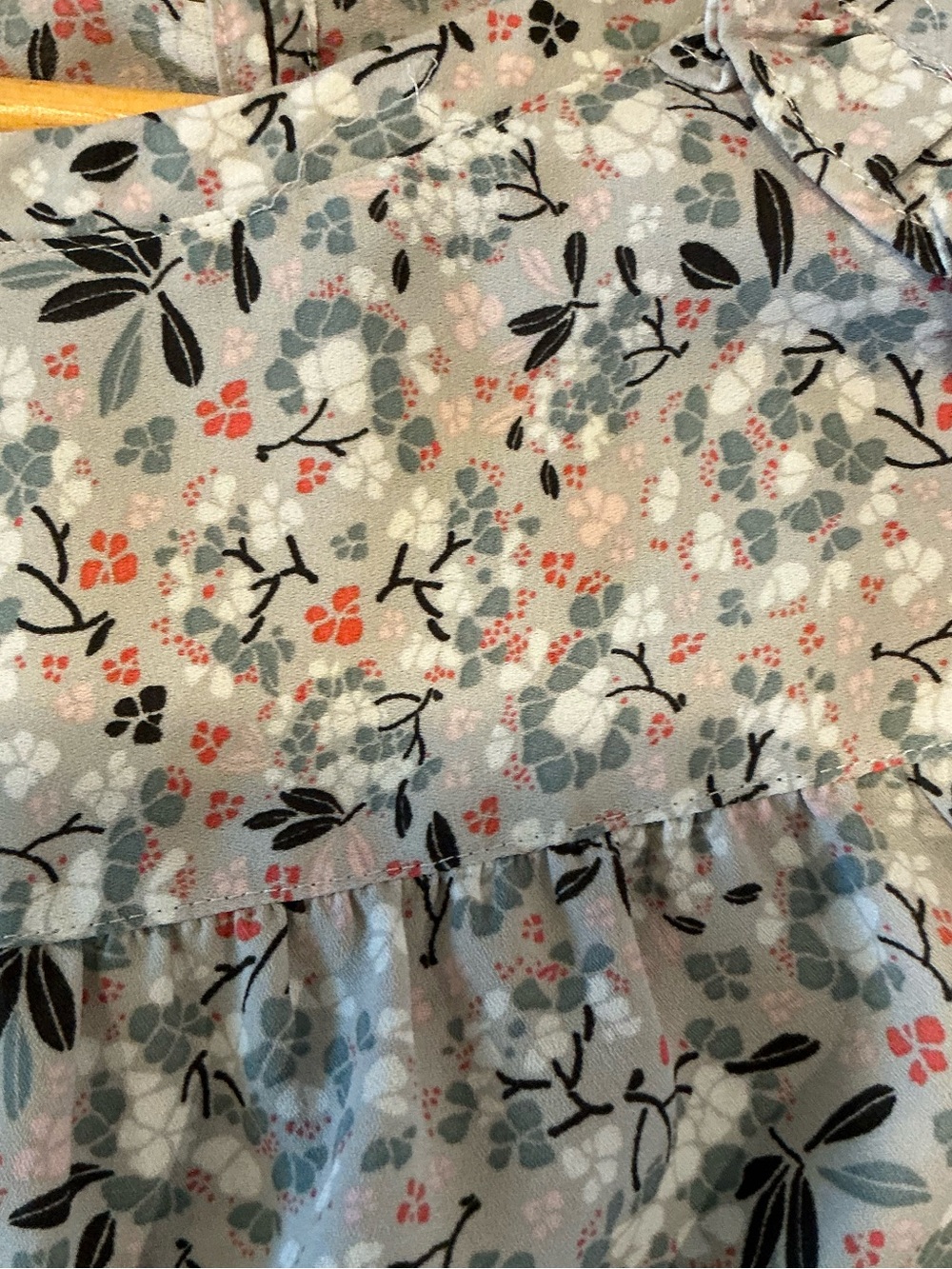 Floral Sleeveless Ruffle-Trim Top - Gray with Pink Accents - Picture 3 of 5